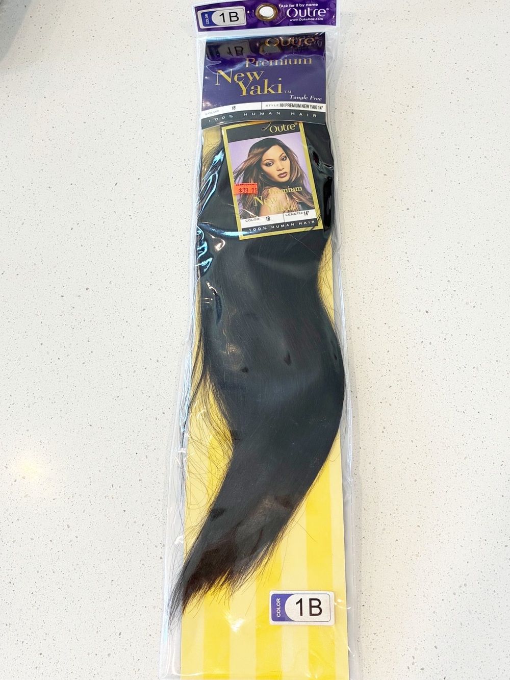 NWT Outre Premium New Yaki 100% Human Hair Weave 14" Color 1B
